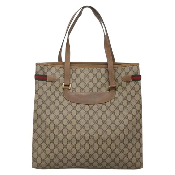 GUCCI GG Supreme Web Sherry Line Tote Bag PVC Beige Gold 39 02 091 Auth 135062 - Picture 4 of 15